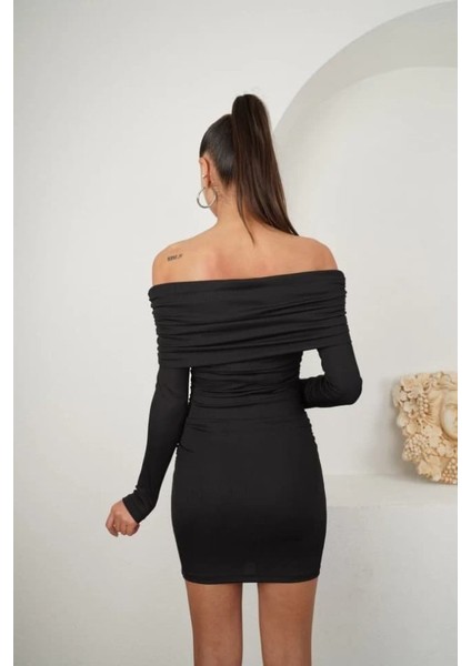 Munn Collection Kadın Madonna Mendil Yaka Fırsat Ürün Büzgülü Mini Elbise modelleri