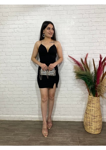 Munn Collection Kadın Derin V Yaka Sırt Dekolteli Fırsat Ürün Mini Elbise