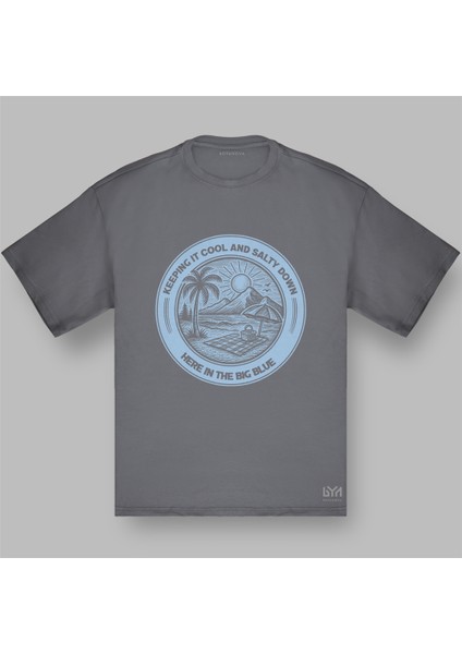 Big Blue Manzara Yuvarlak Logo Gri Tişört
