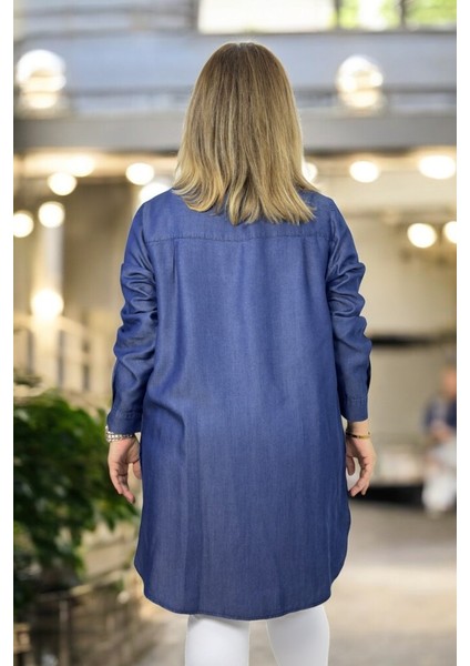 Düğme Detaylı Gömlek Yaka Oval Kesim Önden Düğmeli Uzun Kol Büyük Beden Tnsel Gömlek fiyatları