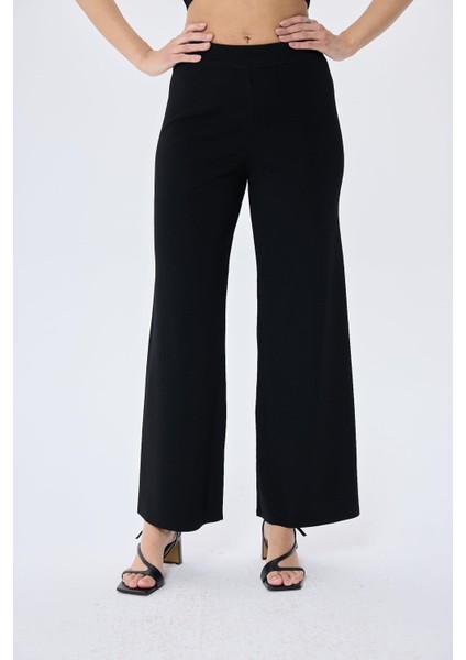 Memphis Trouser Kadın Rahat Kesim Triko Pantolon - Siyah