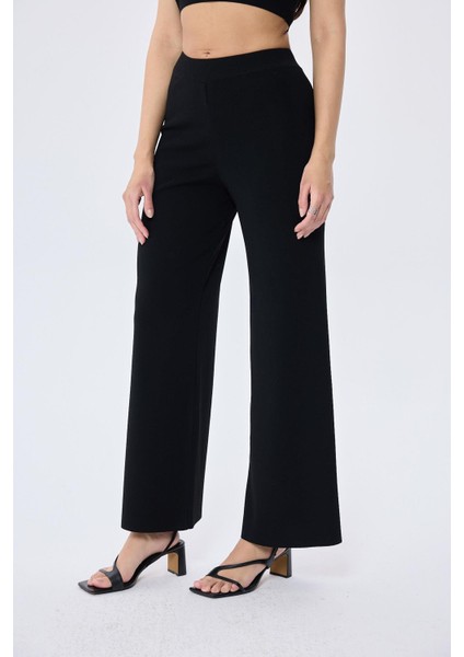 Memphis Trouser Kadın Rahat Kesim Triko Pantolon - Siyah