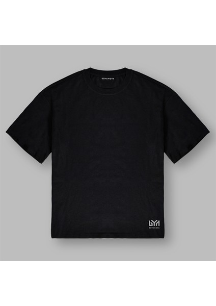 Summer Vibes Palmiye Desenli Oversize Siyah Tişört