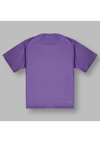 Summer Vibes Palmiye Desenli Oversize Mor Tişört