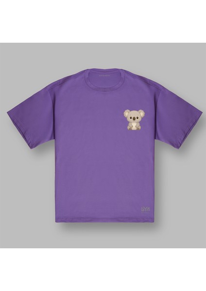 Koala Figürlü Oversize Mor Tişört