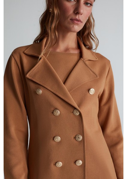 Styleboom x Peraluna Katherıne Blazer Çelik Örgü Klasik Kesim Düğmeli Blazer Kadın Triko Ceket - Camel