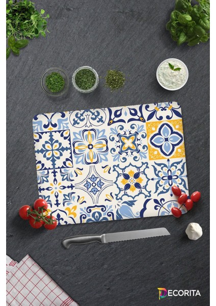 Mavi Çini Desen | Cam Kesme Tahtası - Cam Kesme Tablası | 30CM x 40CM