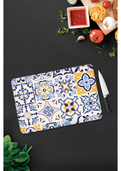 Mavi Çini Desen | Cam Kesme Tahtası - Cam Kesme Tablası | 30CM x 40CM modelleri