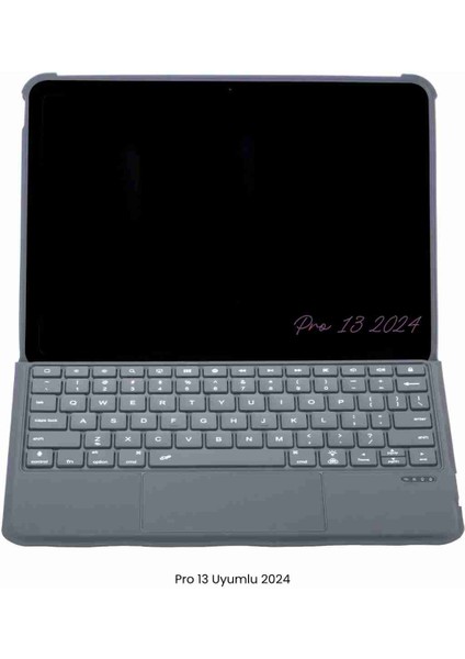 iPad Pro 13 2024 Uyumlu 360° Manyetik Standlı Ledli Touchpadli Katanya Klavyeli Tablet Kılıfı