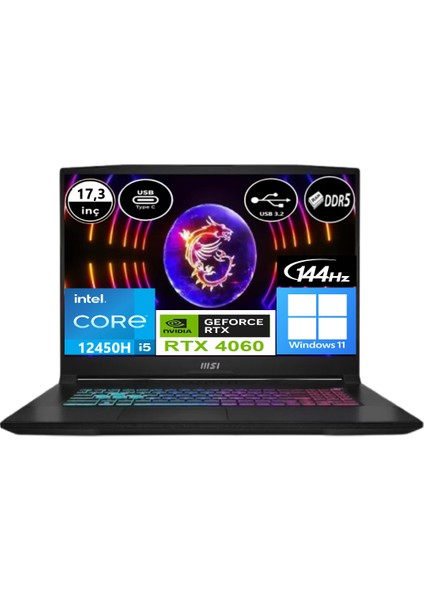 Msı Katana 17 B12VFK-1031XTREP4 I5-12450H 32 GB Ddr5 1 Tb SSD RTX4060 17.3" Fhd 144Hz Windows 11 Pro + Elektropasaj Çanta