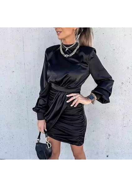 Munn Collection Kadın Yarım Balıkçı Yaka Vatka ve Büzgü Detay Mini Elbise fiyatları