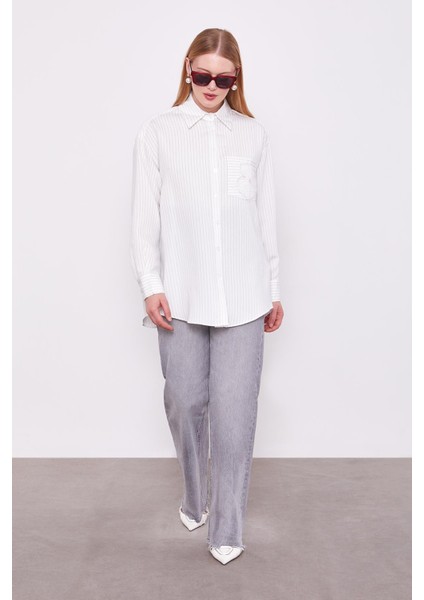 Ekru Cebi Çiçek Işleme Detaylı Gömlek fiyatları