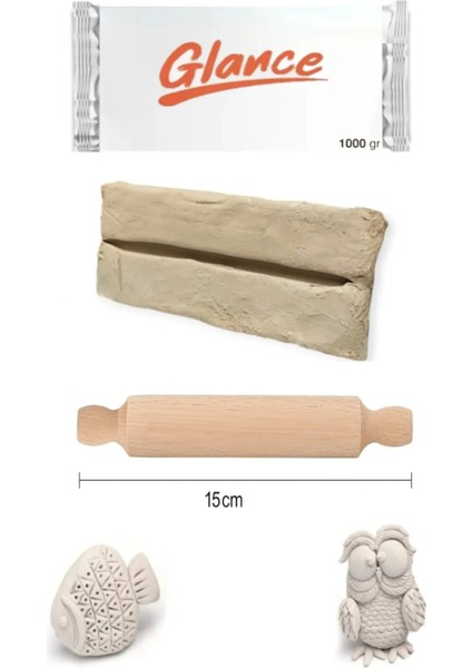 Doğal Seramik Hamuru Seramik Hamuru 1000 gr Ahşap Merdane