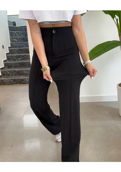 Munn Collection Kadın Yüksek Bel Full Likralı Krep Kumaş Pantolon