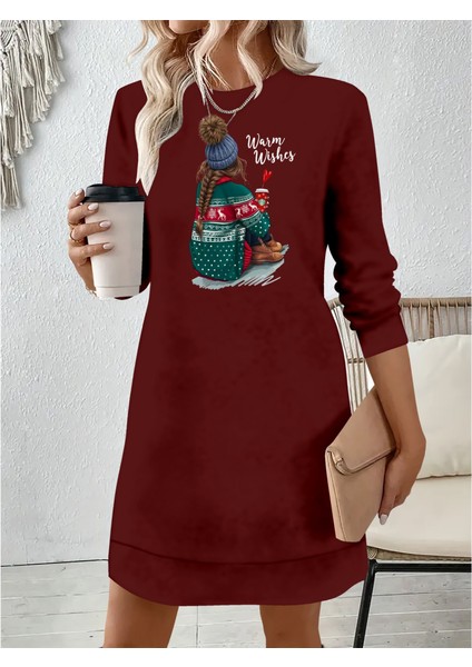 Munn Collection Kadın Uzun Kollu Bisiklet Yaka Desenli Viskon Iki Iplik Elbise indirimleri