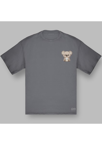 Koala Figürlü Oversize Gri Tişört