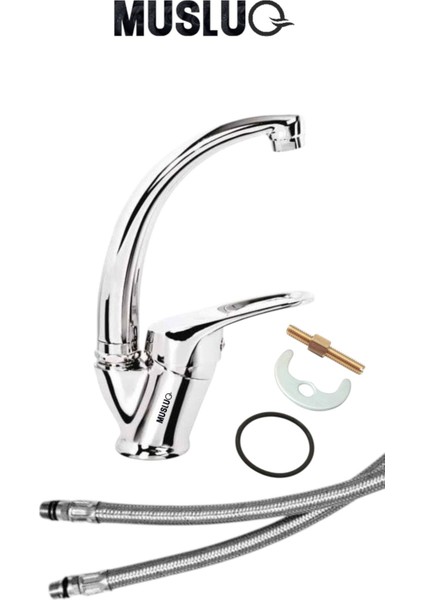 Mix Kuğu Banyo Lavabo Bataryası - Pirinç Gövde, Krom Kaplama, Sıcak & Soğuk Su Girişli