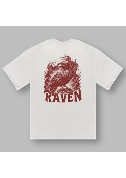 Kırmızı Kuzgun Raven Baskılı Şeker Tişört