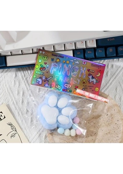 Kedi Patisi Taba Squishy Stress Oyuncağı Sukuşi Pati, Tüylü Oyuncak Mavi