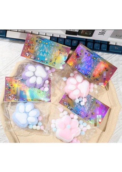 Kedi Patisi Taba Squishy Stress Oyuncağı Sukuşi Pati, Tüylü Oyuncak Mavi