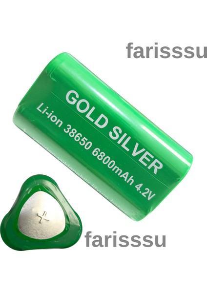 Gold Silver 38650 6800mAh 4.2V Li-ion Şarjlı Pil – El Feneri ve Elektronik Cihazlar İçin