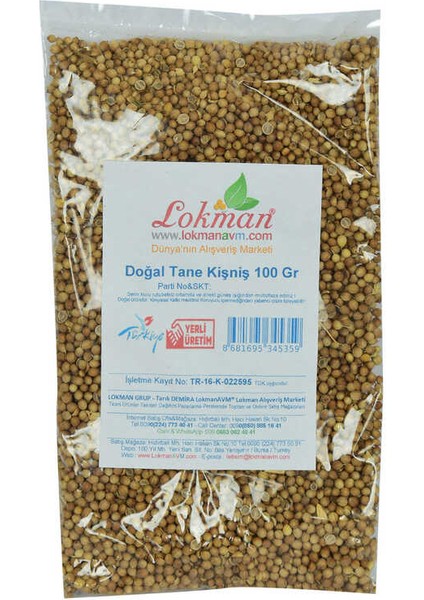 Kişniş Doğal Tane 100 gr Paket