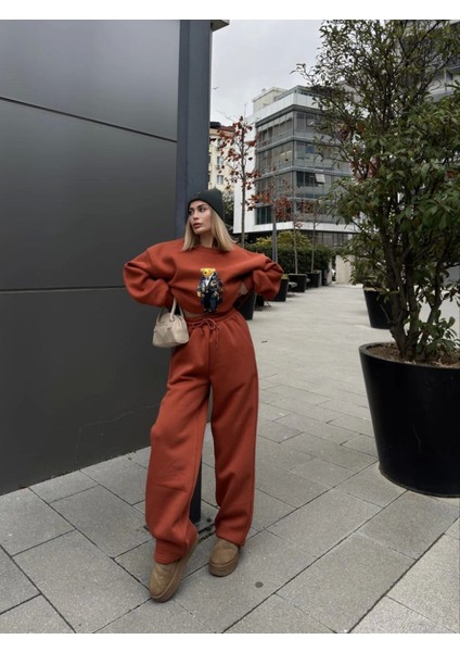 Munn Collection Bisiklet Yaka Üç Iplik Sweat Takım - Kiremit