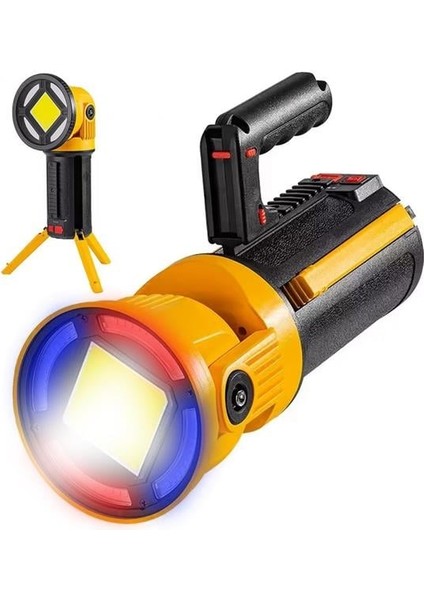 Powermaster MX-W5164-3 Kırmızı Mavi Çakarlı Cob Ledli Şarjlı Kamp El Feneri Işıldak