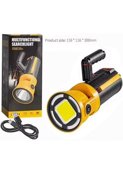 Powermaster MX-W5164-3 Kırmızı Mavi Çakarlı Cob Ledli Şarjlı Kamp El Feneri Işıldak