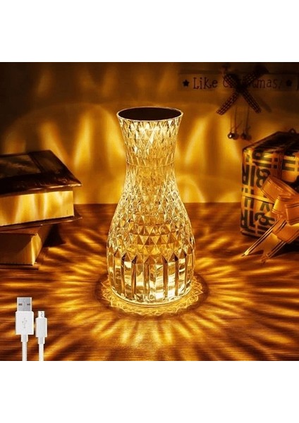Sürahi Model USB Şarjlı Kumandalı 16 Farklı Işık Modlu Masa Üstü Kristal Akrilik Lamba LED ( Lisinya )