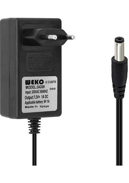Weko 7.2VOLT - 1AMPER 5.5x2.5 Uçlu Ledli Yerli Üretim Priz Tipi Adaptör