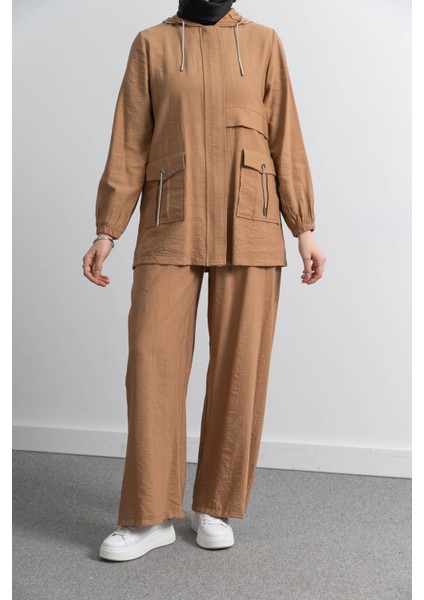 Cep Detaylı Pantolonlu Takım - Tütün