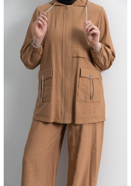 Cep Detaylı Pantolonlu Takım - Tütün indirimleri