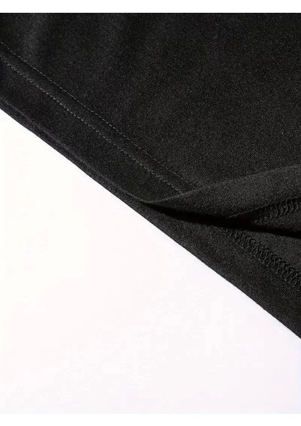 Benzersiz Sırt Baskılı Erkek Sokak Stili Bol Tişört - Nefes Alabilir Polyester, Makinede Yıkanabilir - Siyah