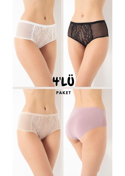 Kadın Dantelli 4'lü Paket Bato Külot Asorti-1 C3T0N5O408