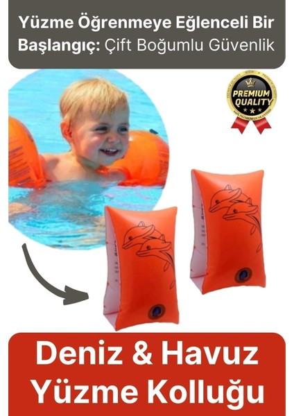 Başlangıç Seviye Çift Boğumlu Baskılı 3-6 Yaş Çocuk Deniz Havuz Yüzme Öğrenme Şişme Kolluğu Turuncu