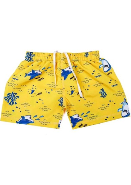 Çok Renkli Desenli Erkek Çocuk Deniz Şort Mayo-Köpek Balığı Desenli