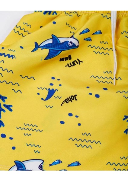 Çok Renkli Desenli Erkek Çocuk Deniz Şort Mayo-Köpek Balığı Desenli modelleri