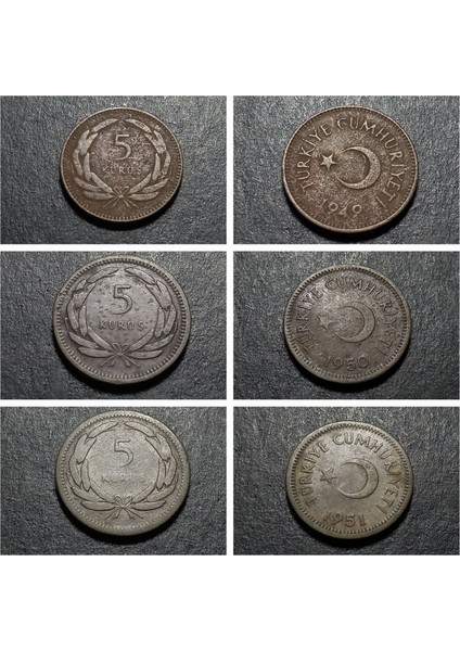 39963683507E2TZL18 1949/1950/1951 Haliyle 5 Kuruş Eski Madeni Para