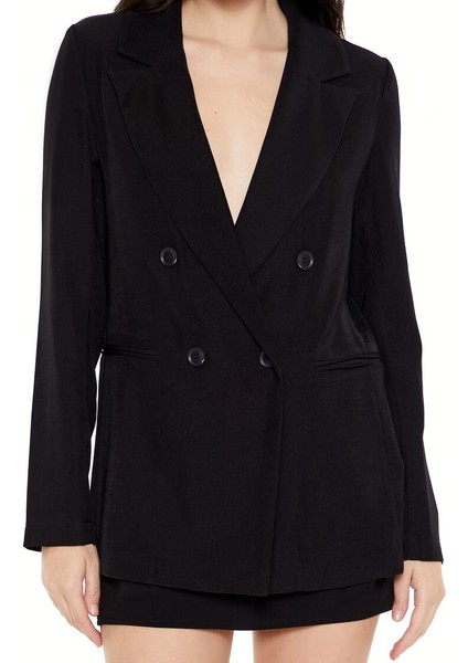 Derin V Yaka Çift Düğmeli Blazer