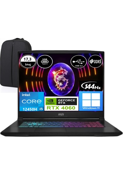 Msı Katana 17 B12VFK-1031XTREP6 I5-12450H 16 GB Ddr5 2 Tb SSD RTX4060 17.3" Fhd 144Hz Windows 11 Pro + Elektropasaj Çanta