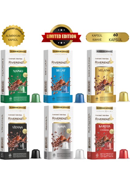 Limited Edition Gourmet Selection Nespresso Uyumlu Kapsül Kahve Set 60 Kapsül