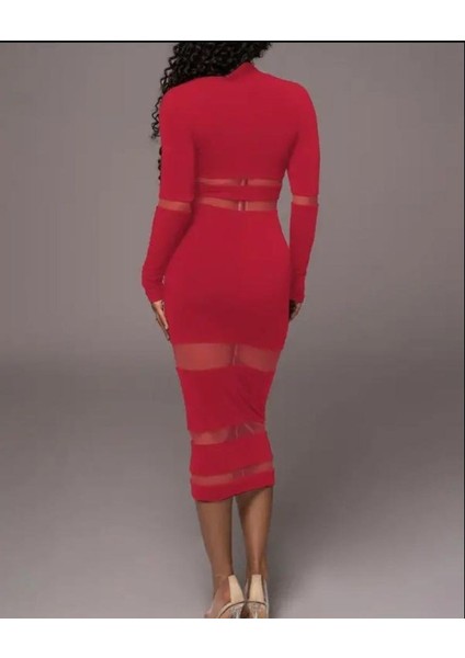 Munn Collection Kadın Şerit Transparan Detay Fırsat Ürün Midi Boy Elbise fiyatları