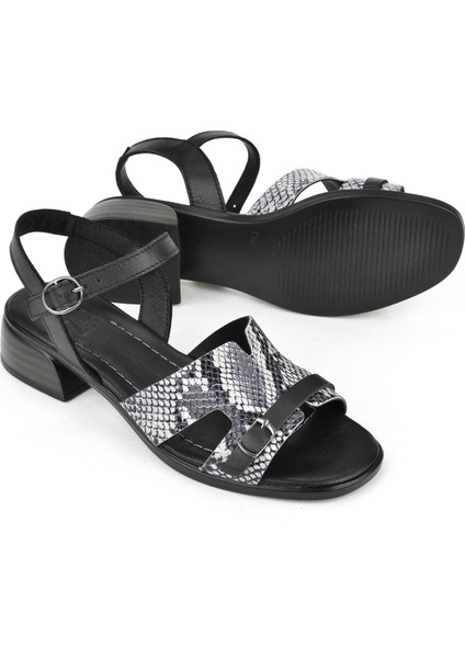 , Kadın Hakiki Deri Topuklu Sandalet 1511032Z10209 Siyah fırsatları