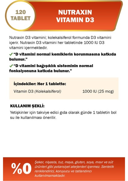 D3 Vitamini 120 Tablet - D3 1000 Iu