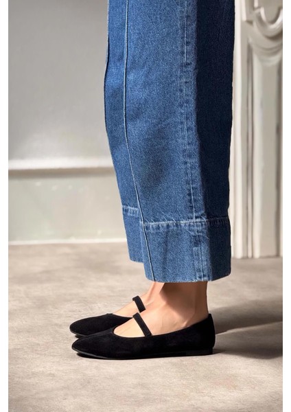 Olivia Bilekten Lastikli Bağlamalı Hakiki Deri Kadın Babet Siyah