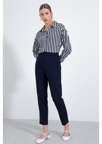Munn Collection Lacivert Yüksek Bel Kumaş Pantolon 6650