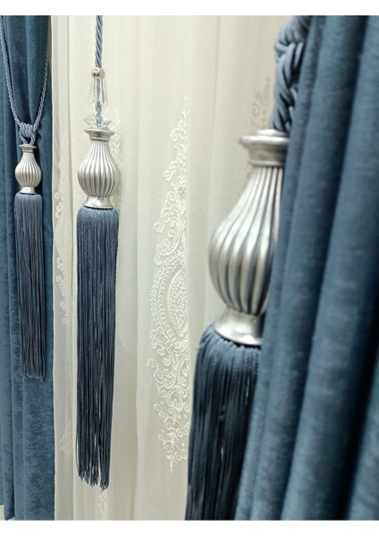 Fon Perde Tavan Bağlama Püsküllü Braçol Set - Gümüş Kuka ( 3 Parça ) fiyatları