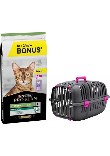 Sterilised Kısırlaştırılmış Hindi Etli Kedi Mamasi 10+2 kg + Ferplast Jet 10 Kedi Taşıma Çantası