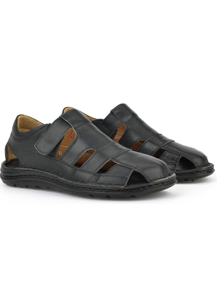 , Erkek Hakiki Deri Konfor Sandalet 1511052Z5064 Siyah fiyatları